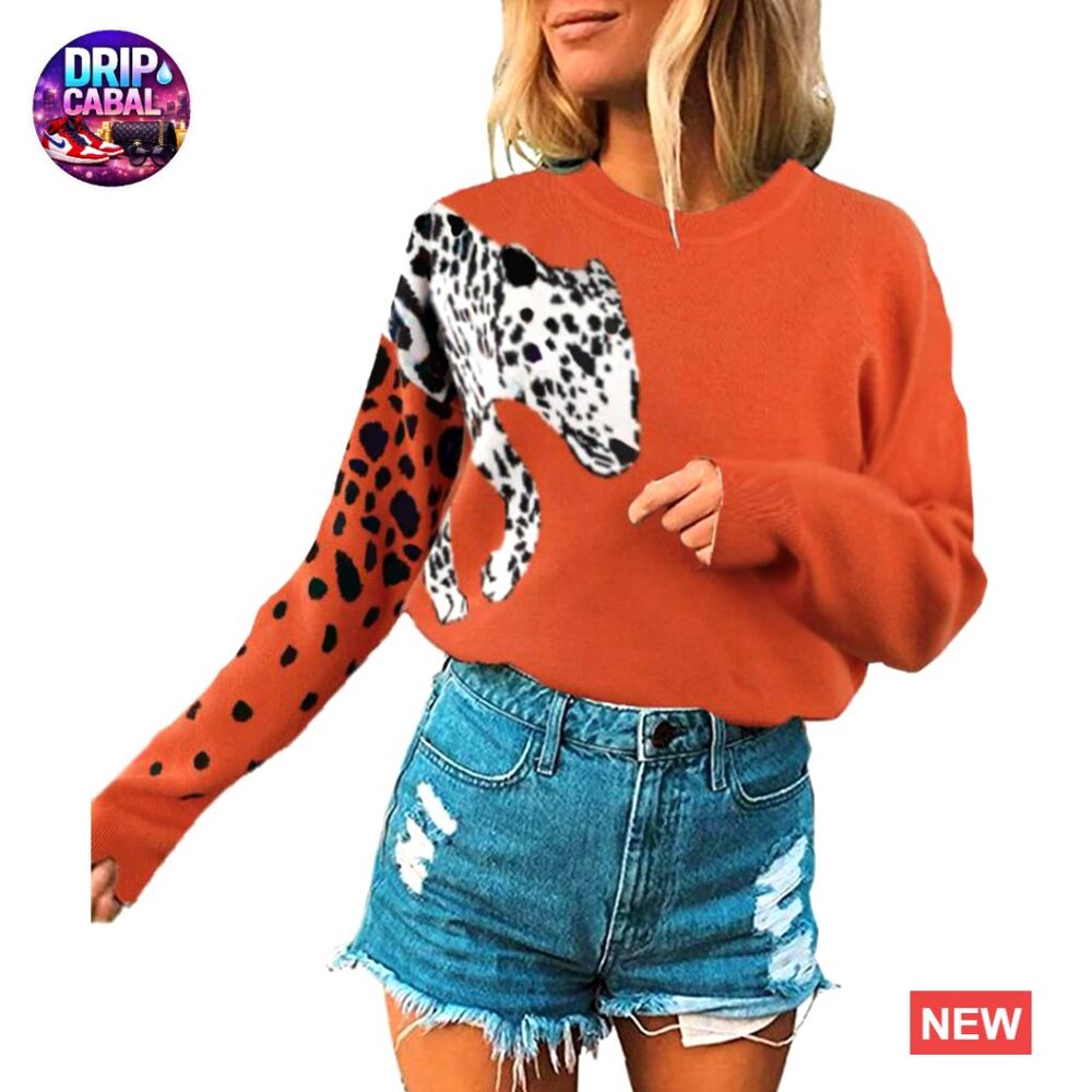 Floral Patchwork Cropped Pullover Knitted Sweater Casual Y2k Chic Long Sleeve